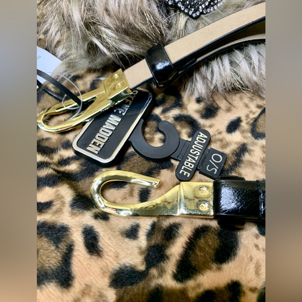 💎STEVE MADDEN💎CINTO AJUSTABLE 💎NEGRO MATE BRILLOSO💎#SM24